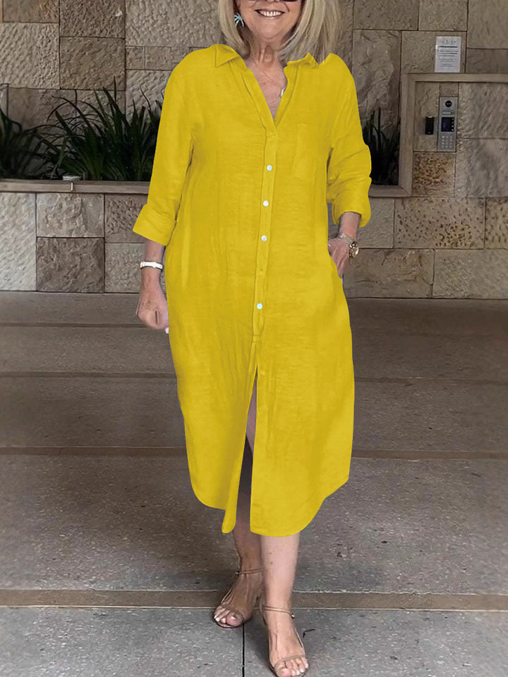 Damen Leichtes Sommerkleid mit Knopfleiste und langen Ärmeln Drune