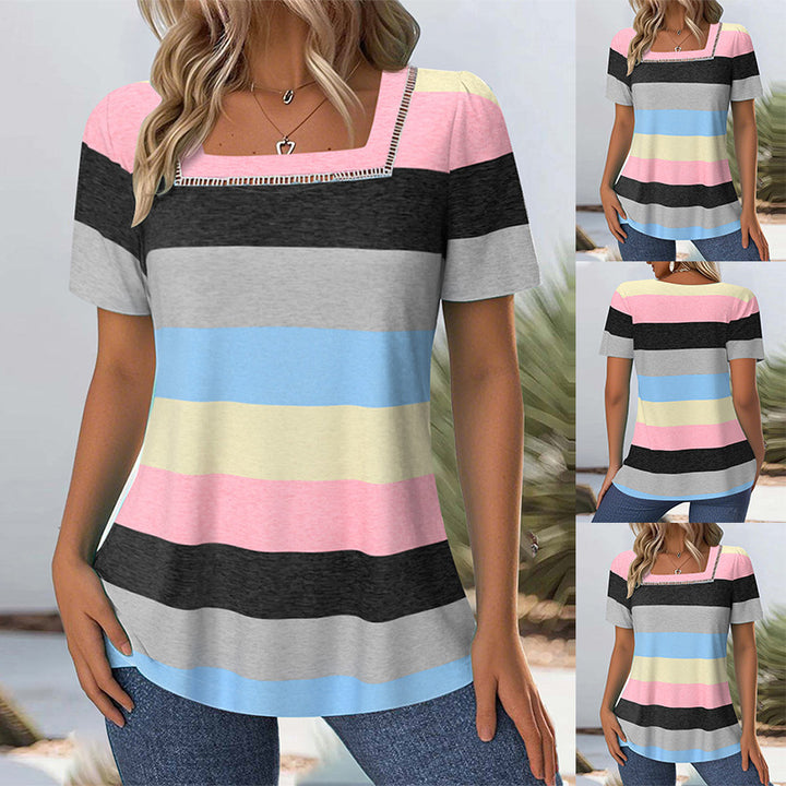 Damen nan gestreiftes Jersey-Longshirt mit quadratischem Ausschnitt und lässiger Hüftlänge Drune
