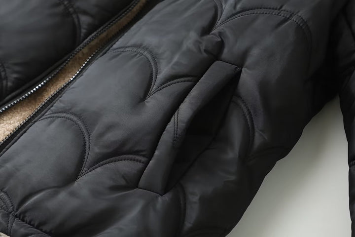 Damen Gesteppte Kapuzenjacke mit kuscheligem Teddyfutter und seitlichen Eingrifftaschen Drune