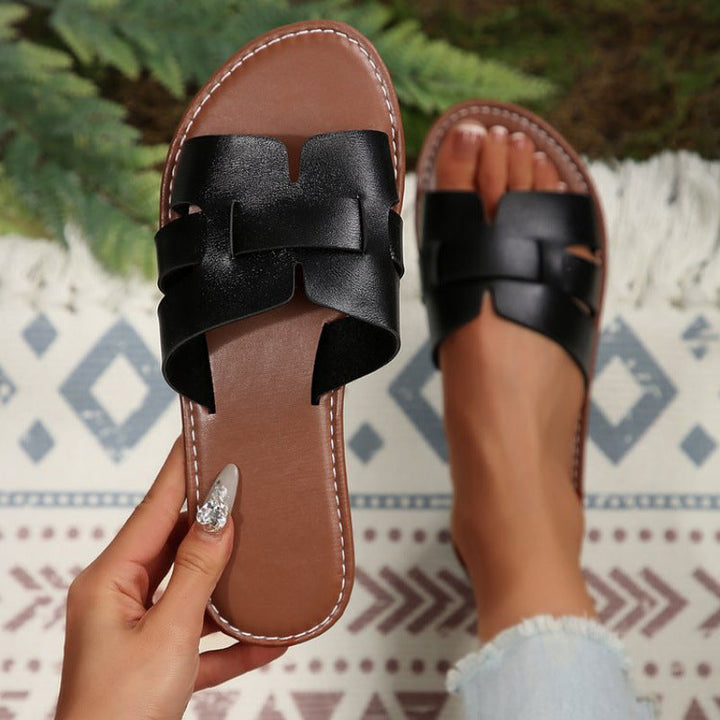 Damen nan flache Pantolette mit geschlitztem Riemen-Design und gepolstertem Komfortfußbett Drune