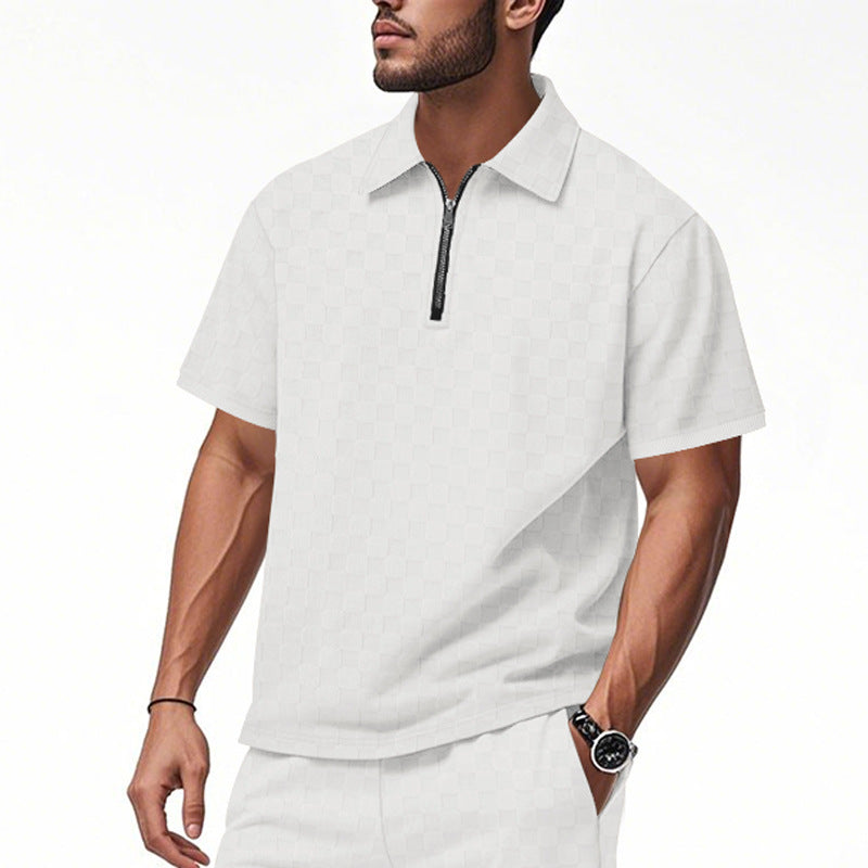 Herren nan kurzes Halbzip-Poloshirt aus strukturierter Waffelpiqué mit Hemdkragen und figurbetonter Passform Drune