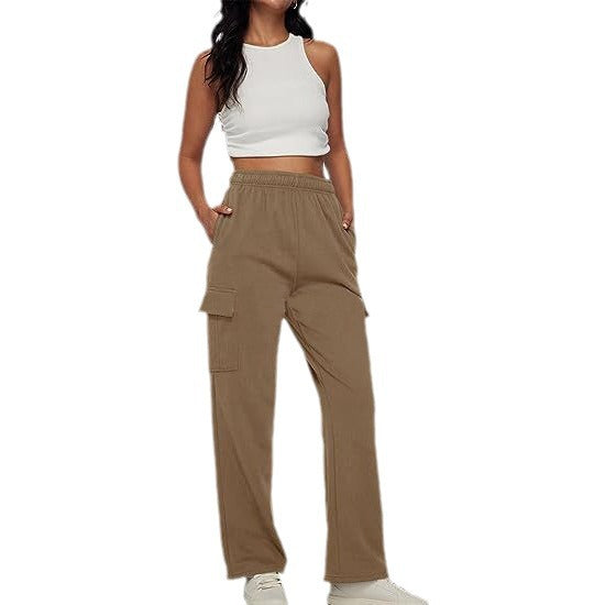 Damen Cargo-Hose mit weitem Bein, elastischem Bund und Cargotaschen Drune