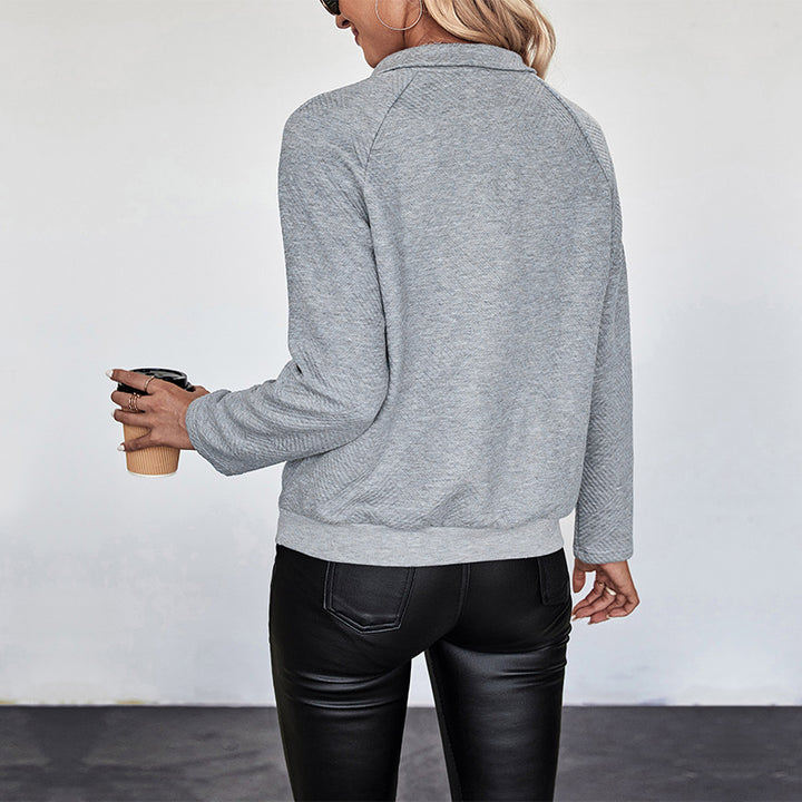 Damen Quilted-Sweatshirt mit Stehkragen, Druckknopfleiste und College-Print Drune