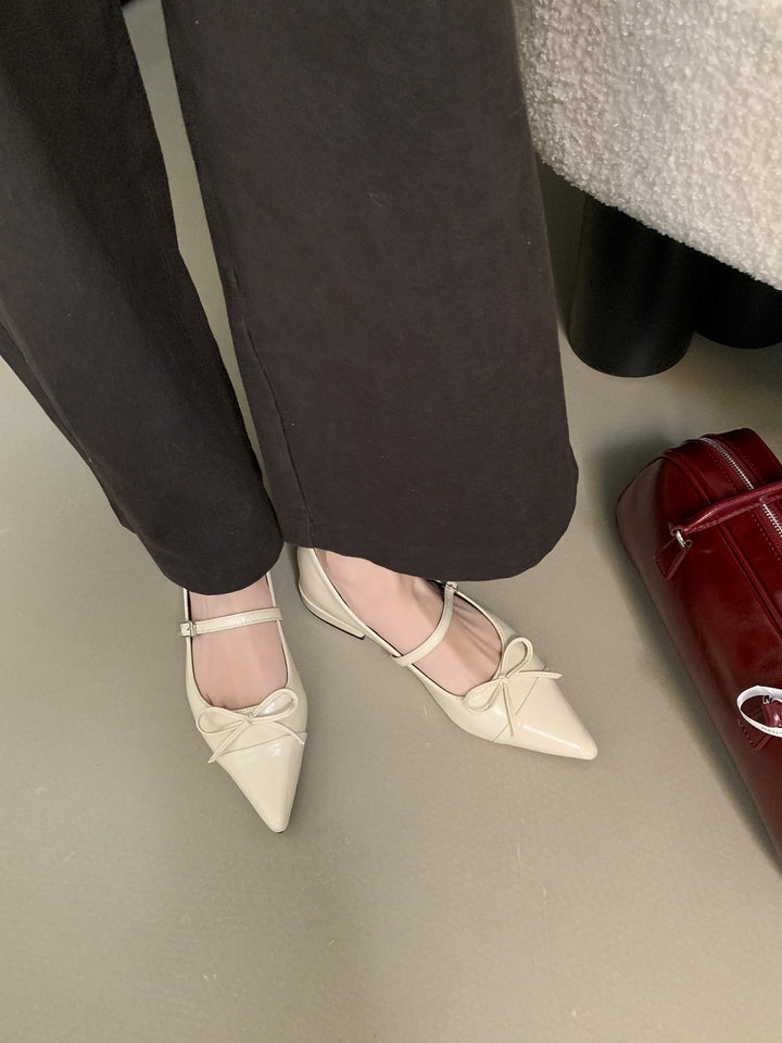 Damen elegante spitze Ballerinas mit verstellbarem Riemchen und dekorativem Knoten Drune