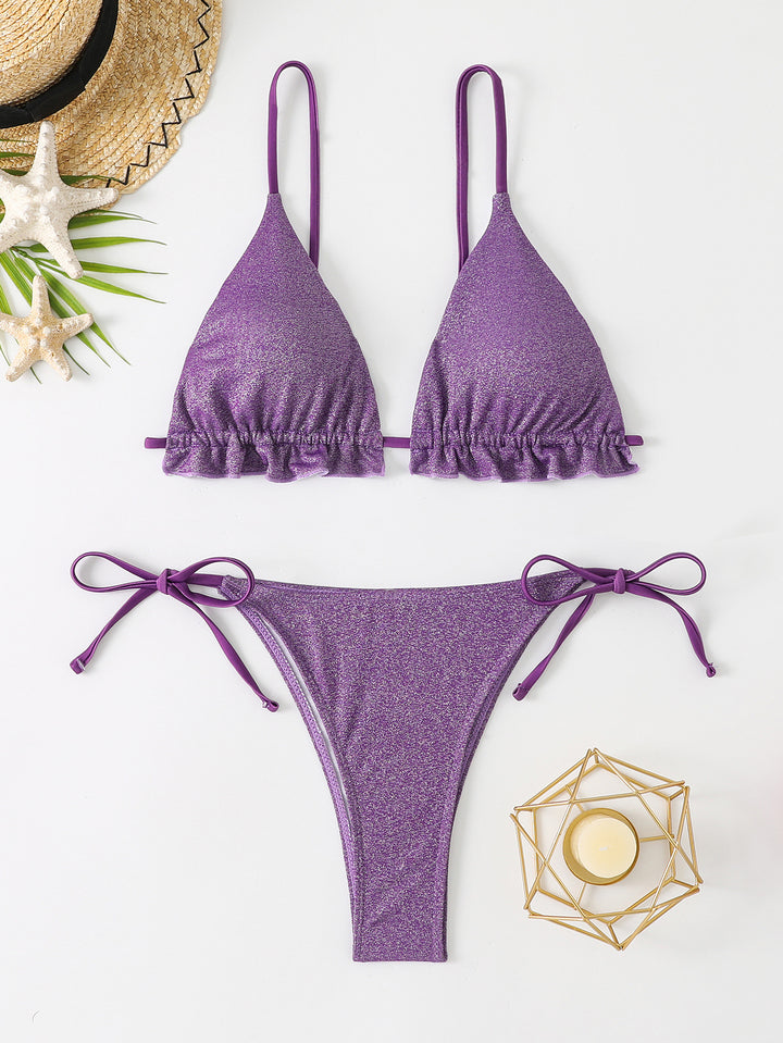 Damen Bikini-Set mit glitzernden Rüschendetails und verstellbaren Trägern Drune
