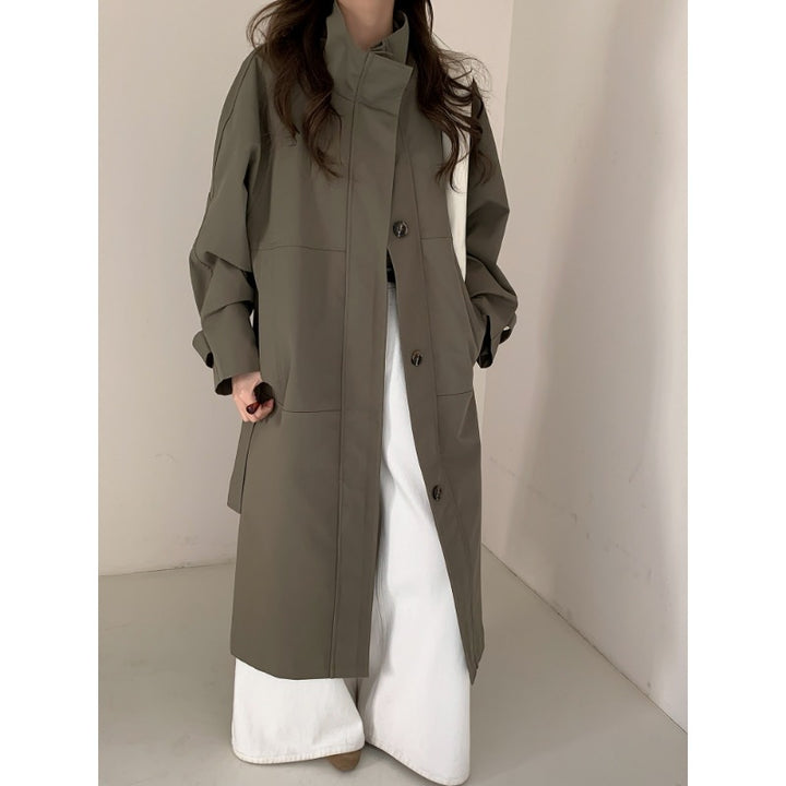 Damen Leichter Oversize-Trenchcoat mit Stehkragen und großen Eingrifftaschen Drune