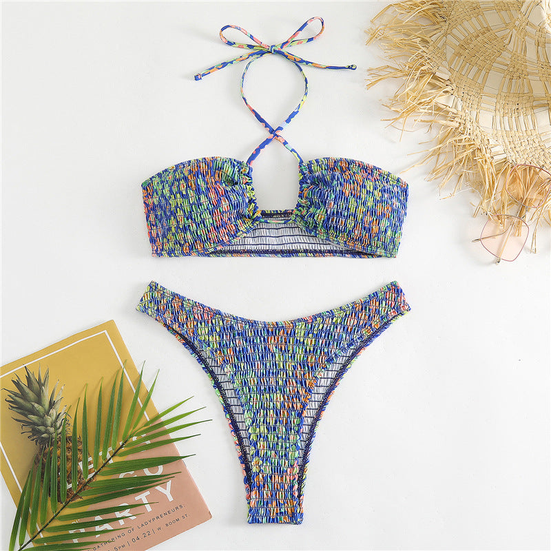 Damen Bandeau-Bikini mit verspieltem Wickeldetail und buntem Design Drune