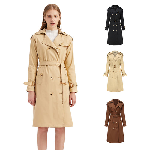 Damen nan Trenchcoat mit doppelreihiger Knopfleiste, Taillengürtel und Schulterklappen Drune