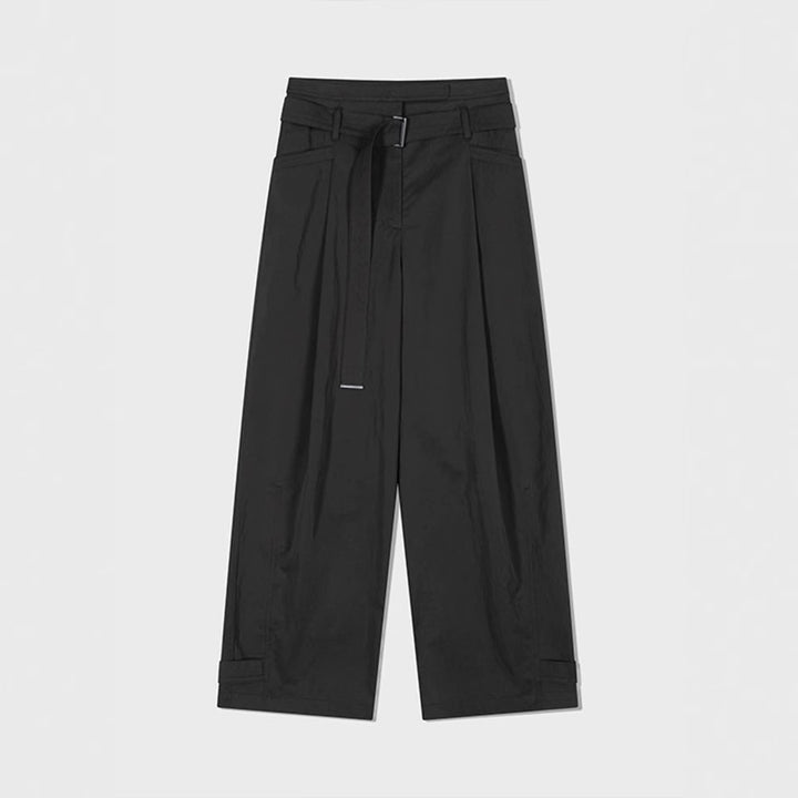 Damen Weit geschnittene Stoffhose mit Ton-in-Ton Gürtel Drune