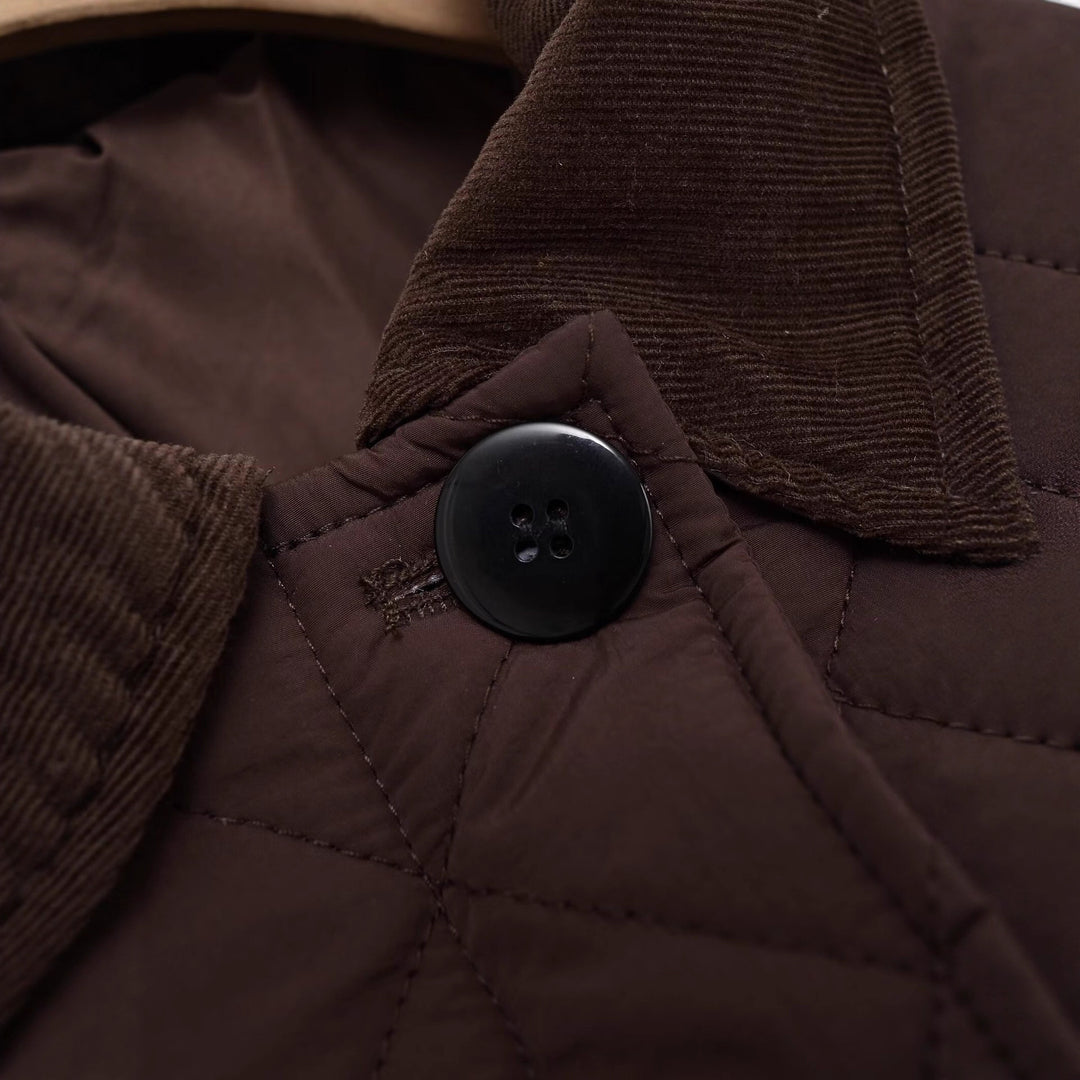 Damen Gesteppte Boxy‑Übergangsjacke mit Cordkragen und Pattentaschen Drune