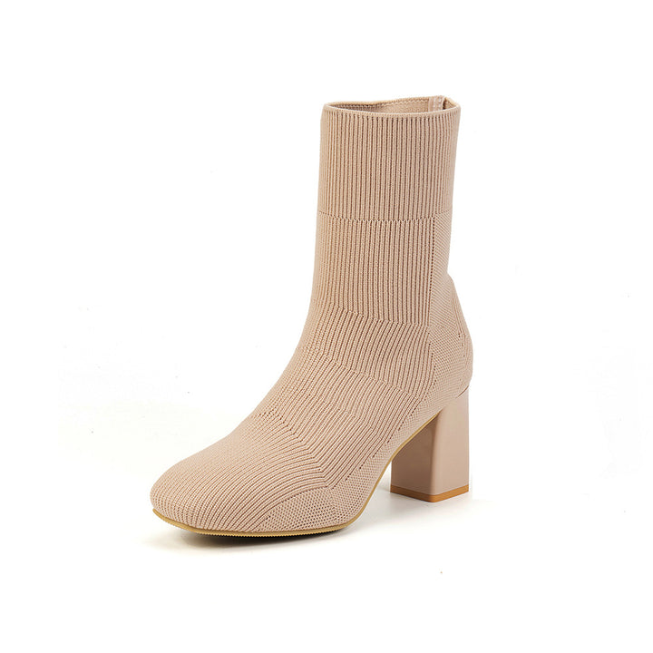 Damen Strick-Ankle Boots mit Blockabsatz Drune