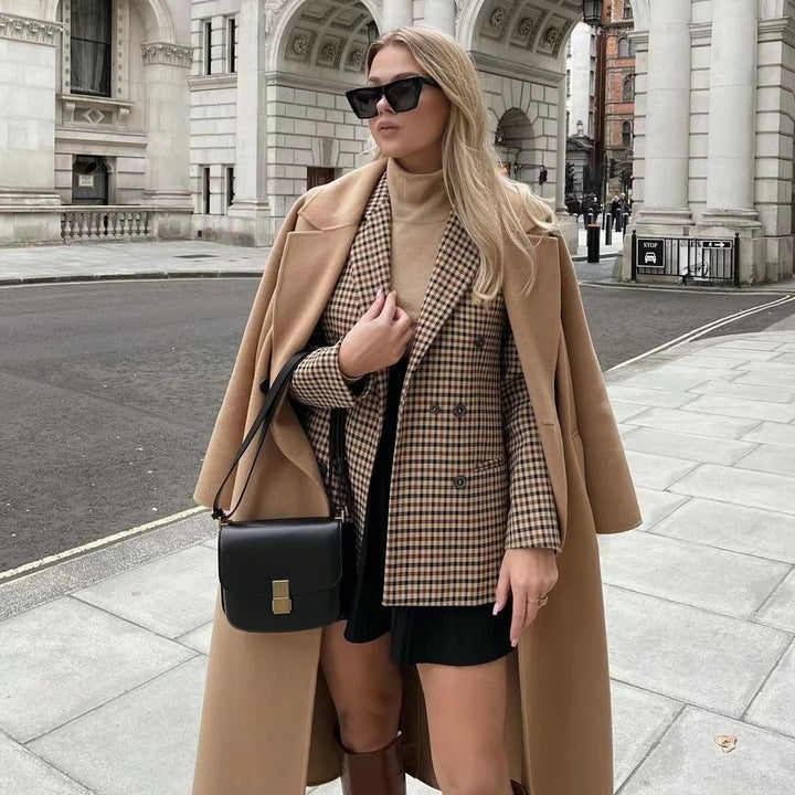 Damen Doppelreihiger Wollmix-Blazer im Glencheck/Hahnentritt mit leicht boxy Schnitt Drune