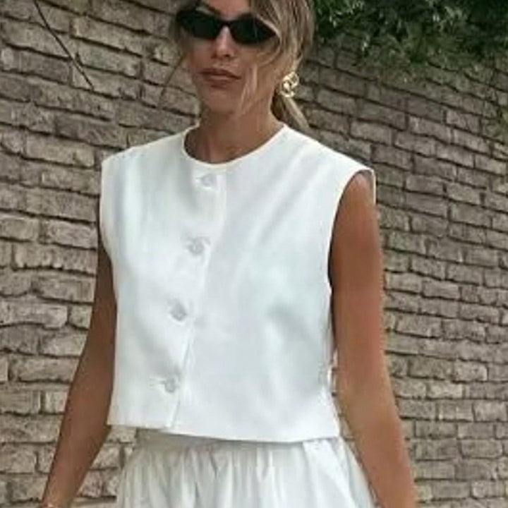 Damen elegante ärmellose Weste mit Knopfdetails Drune