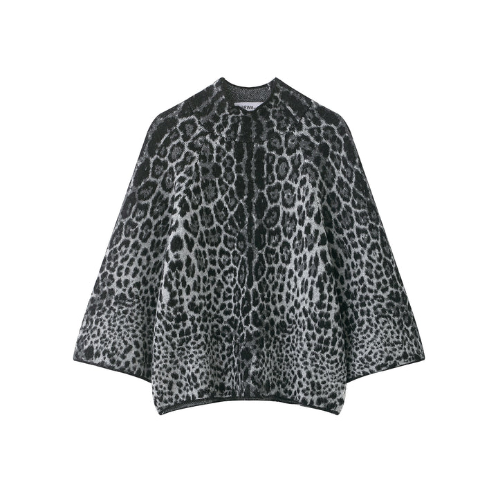 Damen Cape-Poncho mit Leopardenjacquard und Stehkragen Drune