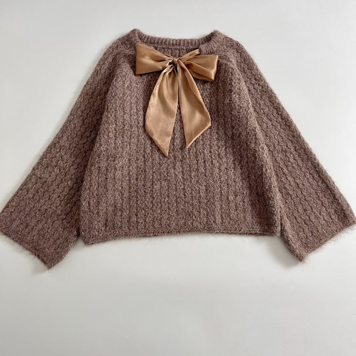 Damen Oversize Mohair-Optik Strickpullover mit Rückenschleife Drune