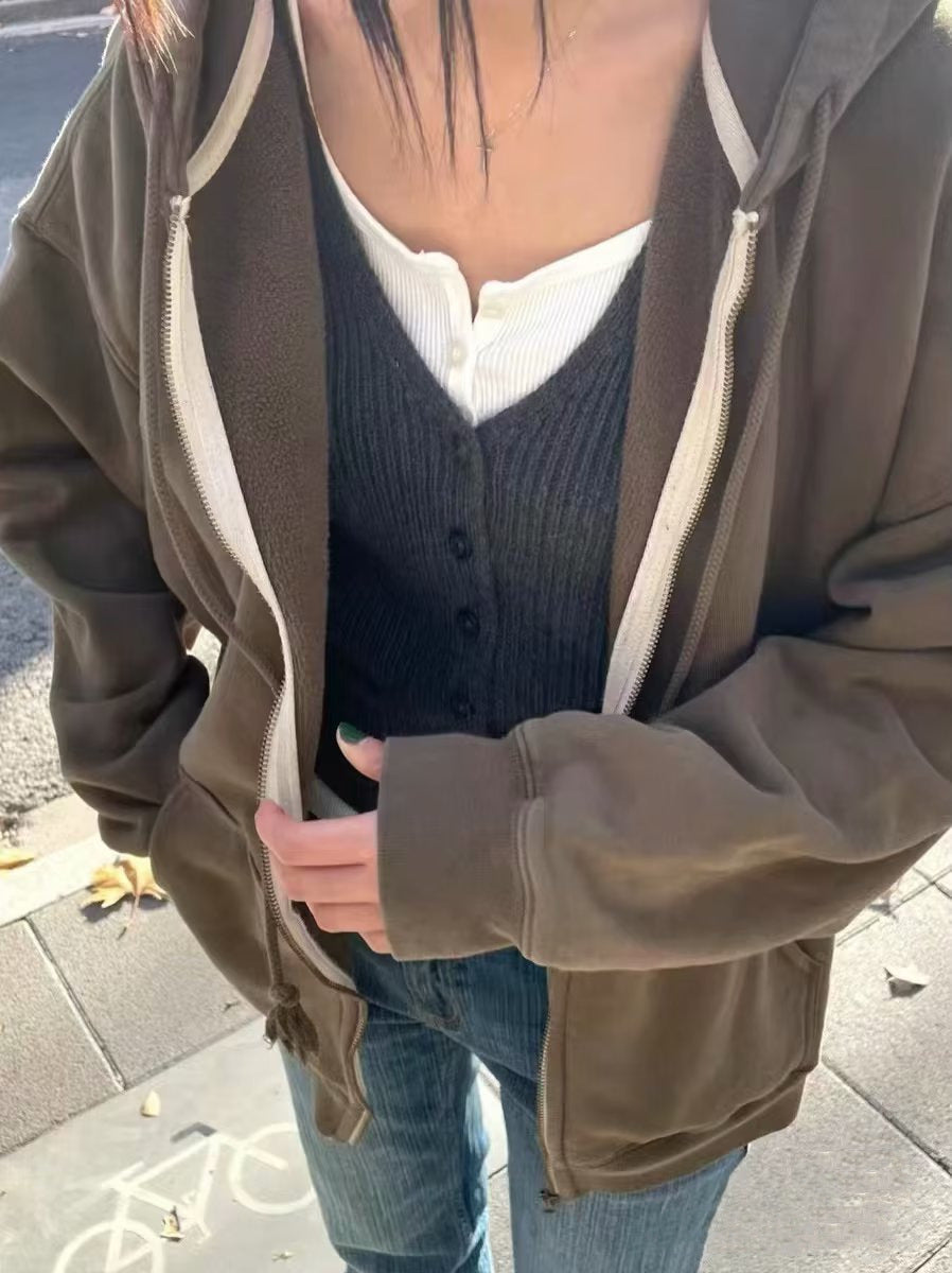 Damen lässige Fleecejacke mit hohen Kragen und praktischen Reißverschlusstaschen Drune