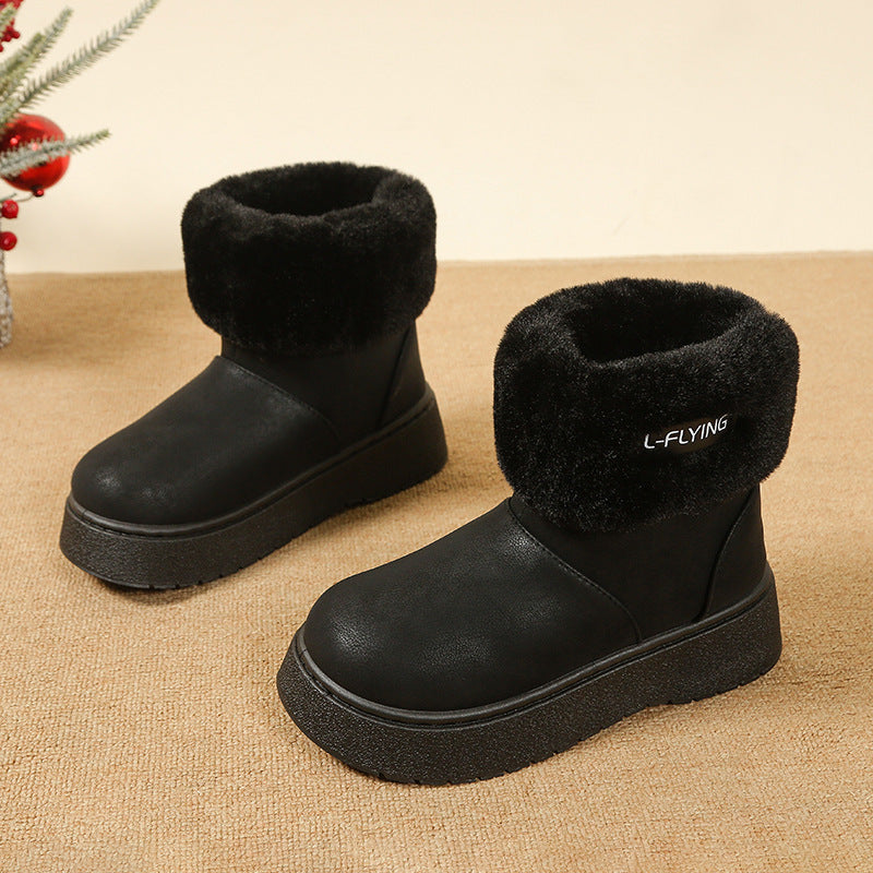 Damen Kuschelige Plateau‑Stiefeletten mit faux‑Fellkragen und rutschfester Gummisohle Drune