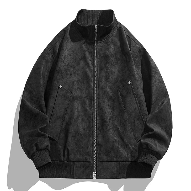 Herren Oversized Wildlederoptik-Bomberjacke mit Stehkragen und gerippten Bündchen Drune