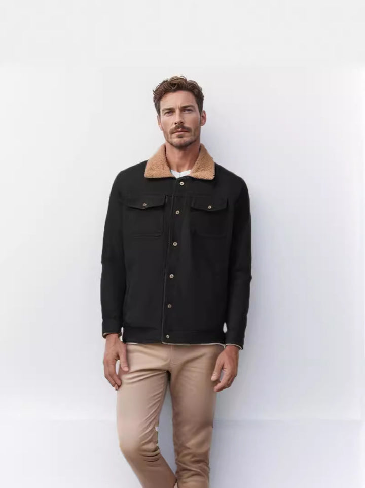 Herren lässige Jacke mit Kunstfellkragen und praktischen Taschen Drune