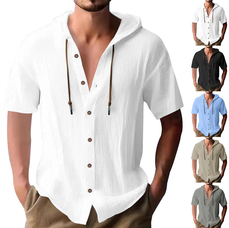 Herren lässiges Kapuzenshirt aus atmungsaktivem Material mit Knopfleiste Drune