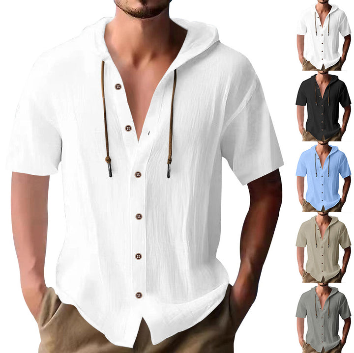 Herren lässiges Kapuzenshirt aus atmungsaktivem Material mit Knopfleiste Drune