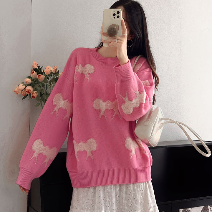 Damen Gemusterter Pullover mit stylischem Tiermotiv und lässigem Schnitt Drune