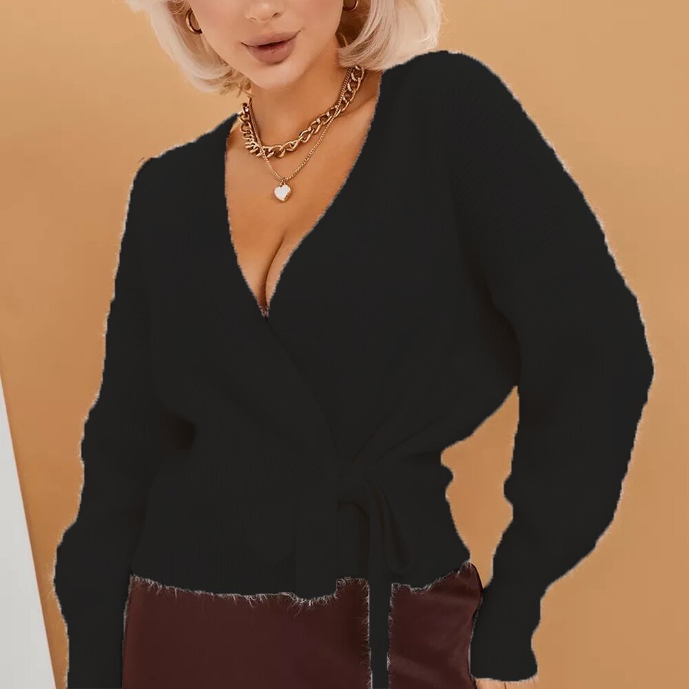 Damen Wickelstrickjacke mit schmeichelndem V-Ausschnitt und komfortablem Schnitt Drune