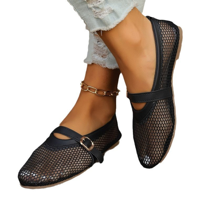 Damen Mesh-Ballerinas mit verstellbarem Riemen Drune