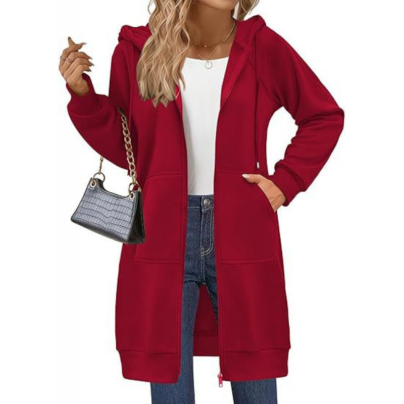 Damen modische Kapuzenjacke mit seitlichen Eingrifftaschen und Reißverschluss Drune