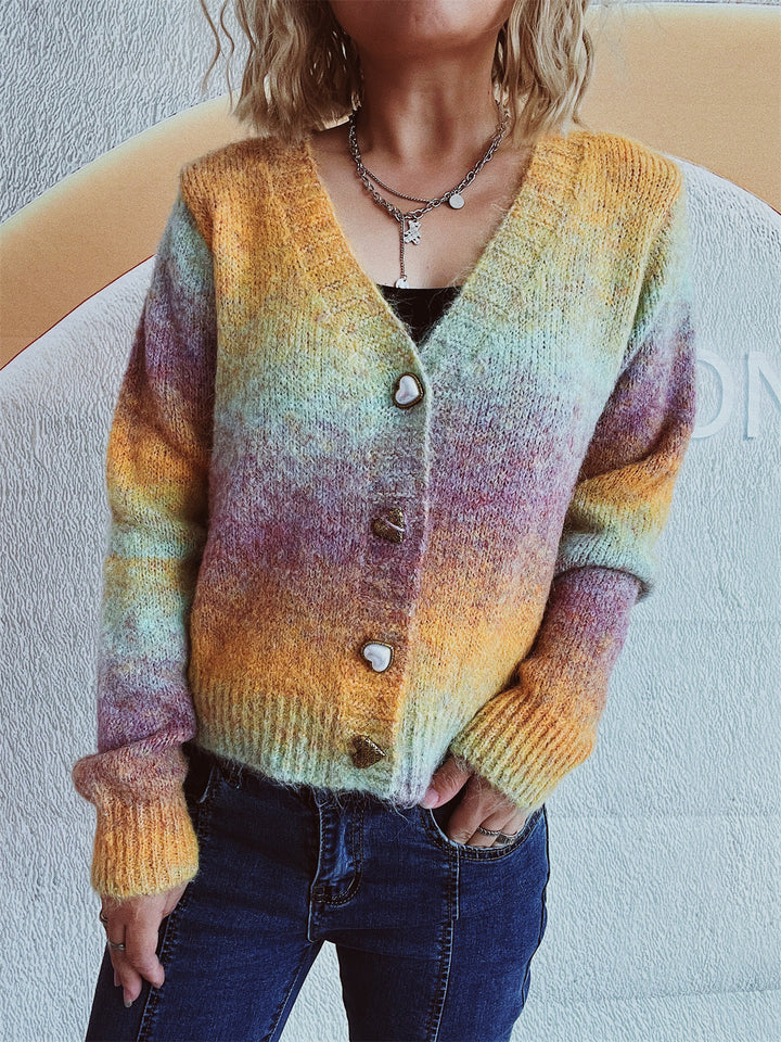 Damen kuschelige Strickjacke mit romantischen Herzknöpfen und lockerer Passform Drune