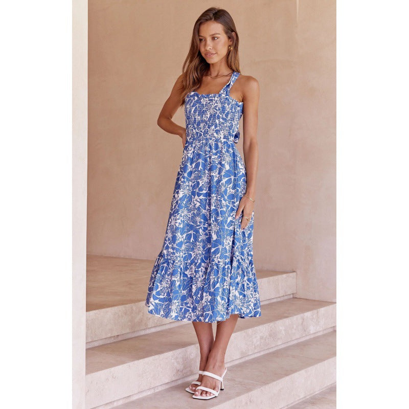 Damen Maxikleid mit romantischem floralen Design und elastischem Taillenzug Drune