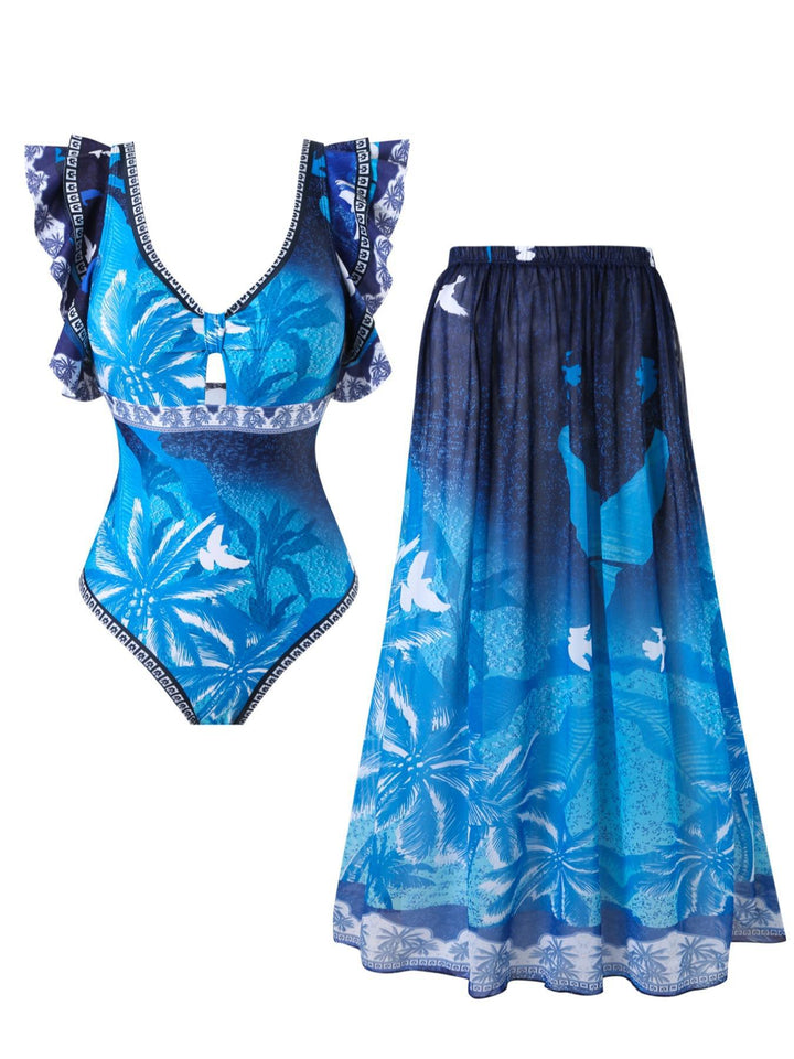 Damen Eleganter Badeanzug mit passendem Maxi-Sarong Drune