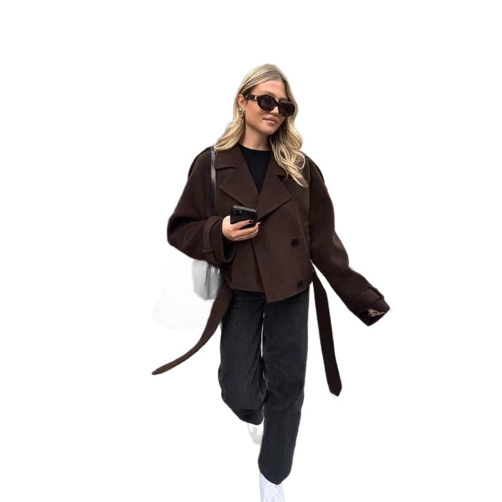 Damen modische cropped Jacke mit breitem Kragen und tailliertem Schnitt Drune