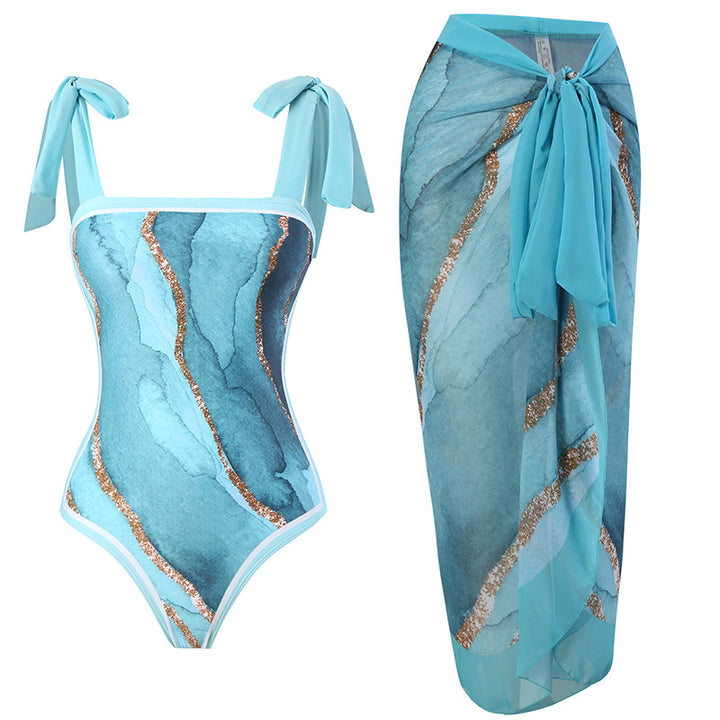 Damen Wickelrock mit elegantem Aquarell-Muster und Bindegürtel Drune