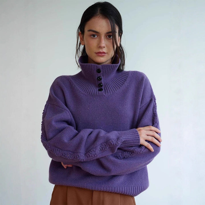Damen modischer Rollkragenpullover mit Knopfdetails Drune