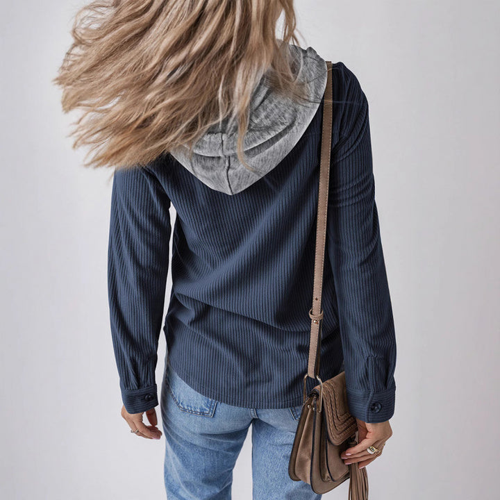 Damen lässige Hemdjacket mit Kapuze und seitlichen Taschen Drune