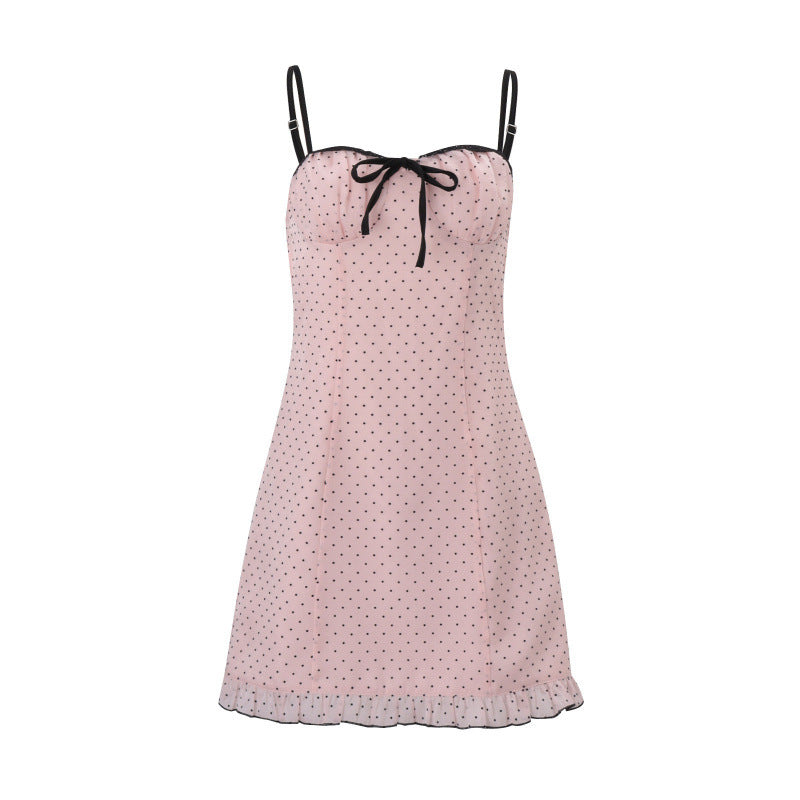 Damen Spaghetti-Trägerkleid mit eleganten Punkten und verstellbaren Riemen Drune
