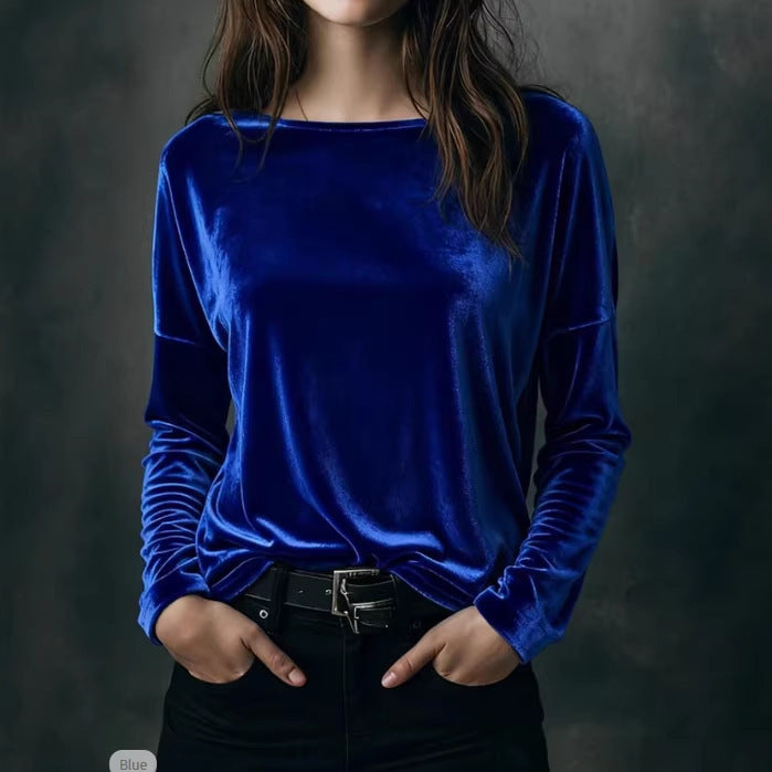 Damen eleganter leichter Velours-Longsleeve Drune