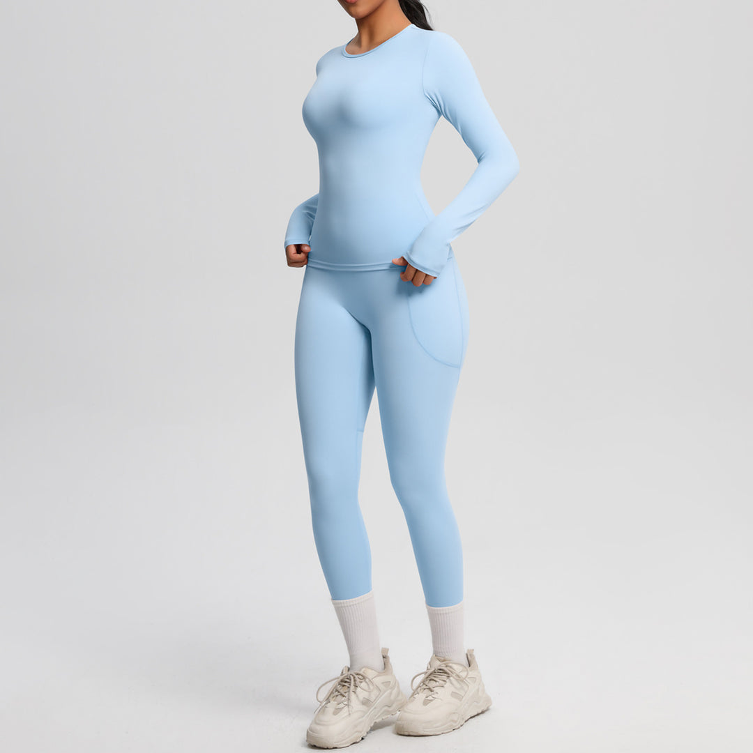 Damen Fitness-Oberteil und Hochbund-Leggings Set mit feuchtigkeitsableitender Technologie und ergonomischer Passform Drune