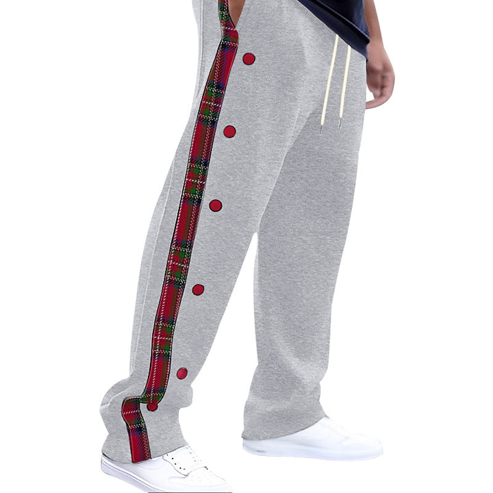 Herren lockere Jogginghose mit seitlichem Karostreifen und Druckknopfleiste Drune
