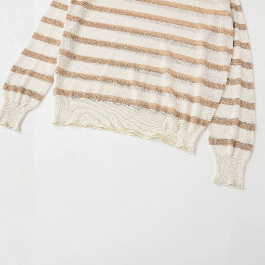 Damen Feinstrickpullover mit Lurex-Streifen und Rundhalsausschnitt Drune
