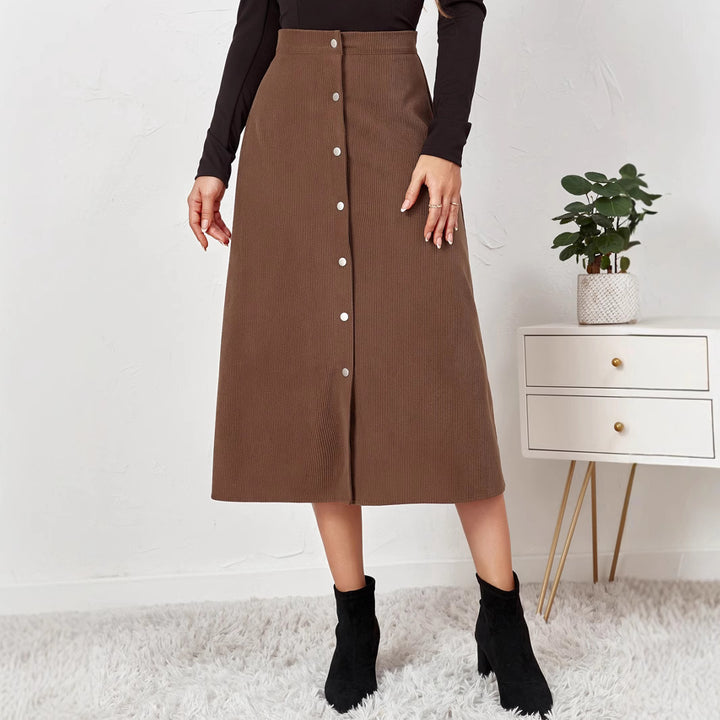 Damen Maxirock mit Knopfleiste aus strukturiertem Cord Drune