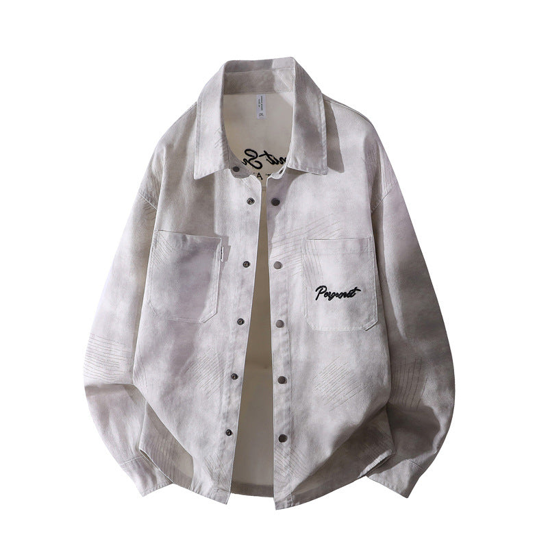Herren Oversize-Hemdjacke im gewaschenen Batik-Look mit Druckknopf‑Front & aufgesetzten Brusttaschen Drune