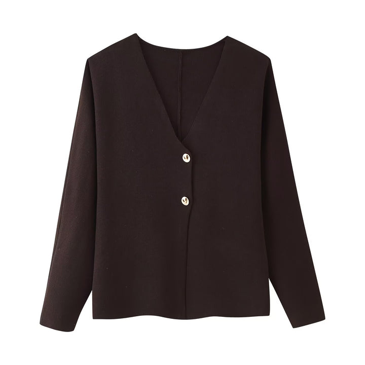 Damen elegante Strickjacke mit V-Ausschnitt und Knopfleiste Drune