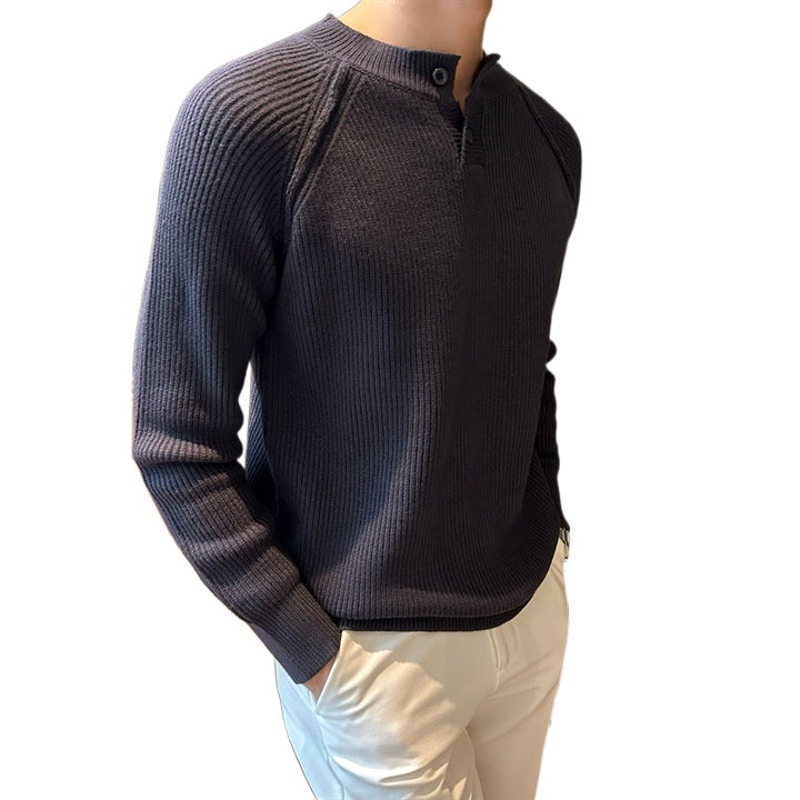 Herren Rippstrickpullover mit Knopfleiste Drune