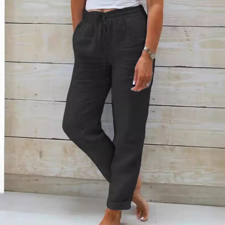 Damen nan lässige Leinenhose mit elastischem Bund und Kordelzug Drune
