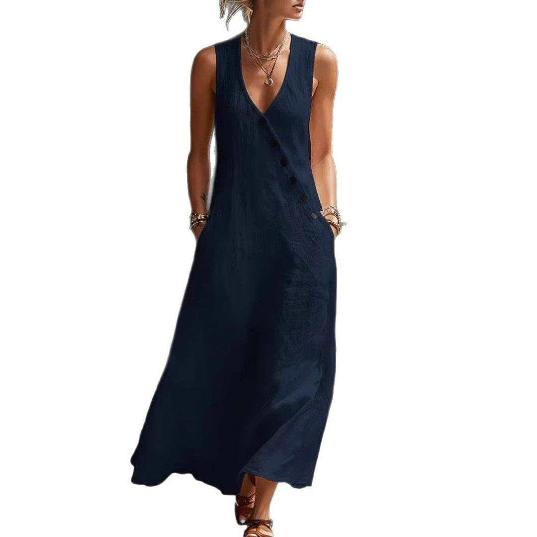Damen Langarmkleid mit seitlichem Schlitz und Knopfdetails Drune