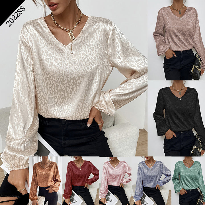 Damen elegante Bluse mit modernem V-Ausschnitt und ausgefallenem Muster Drune