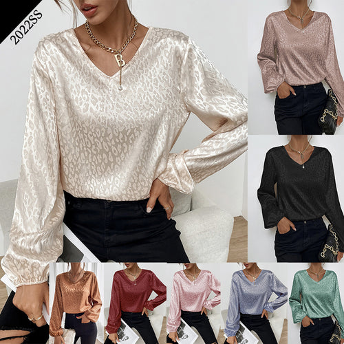 Damen elegante Bluse mit modernem V-Ausschnitt und ausgefallenem Muster Drune