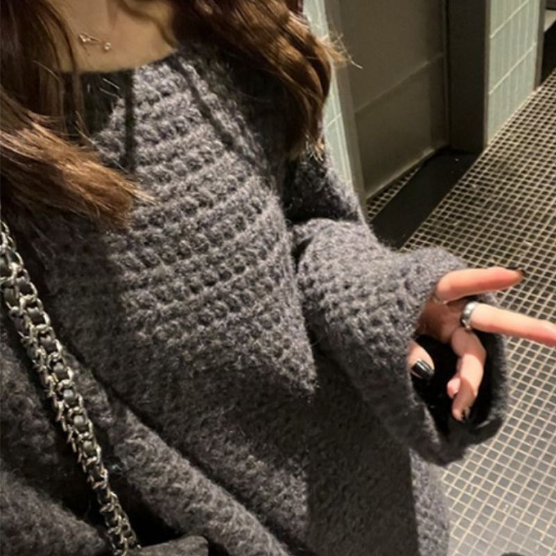 Damen Oversized Strickpullover mit wechselndem Strickmuster Drune